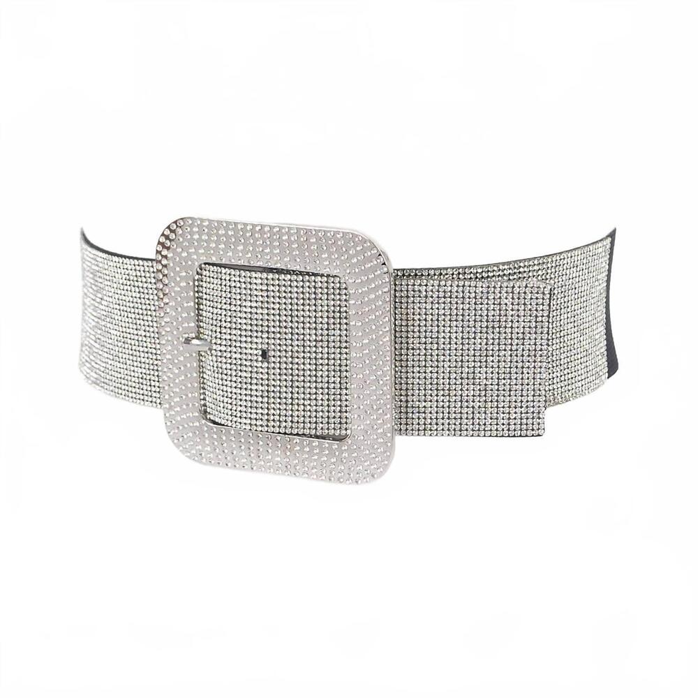 NEW 3AM BY H&D ACCESSORIES women's rhinestone buckle elastic waist belt in black